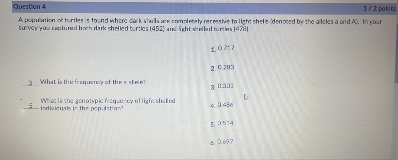 Solved Question 4 1/2 Points A Population Of Turtles Is | Chegg.com