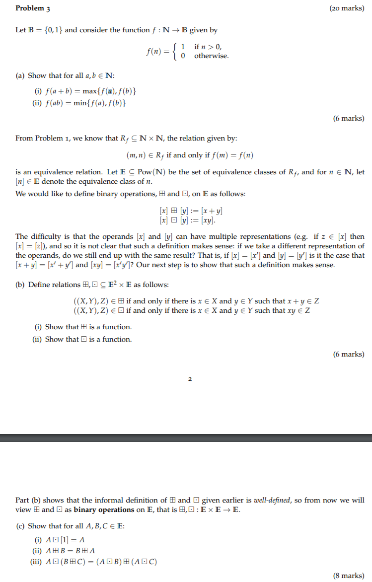 Solved Problem 3 (20 Marks) Let B={0,1} And Consider The | Chegg.com