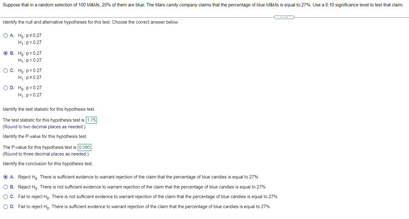 Solved Suppose that in a random selection of 100 M&Ms, 20% | Chegg.com