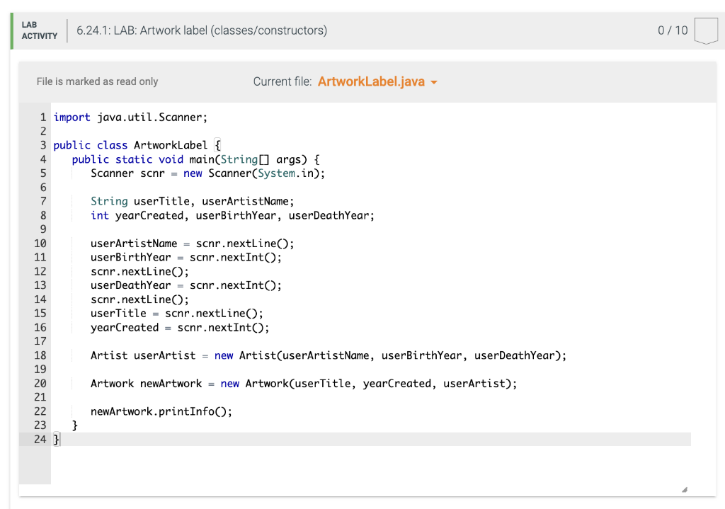 Solved Given main(), define the Artist class (in file