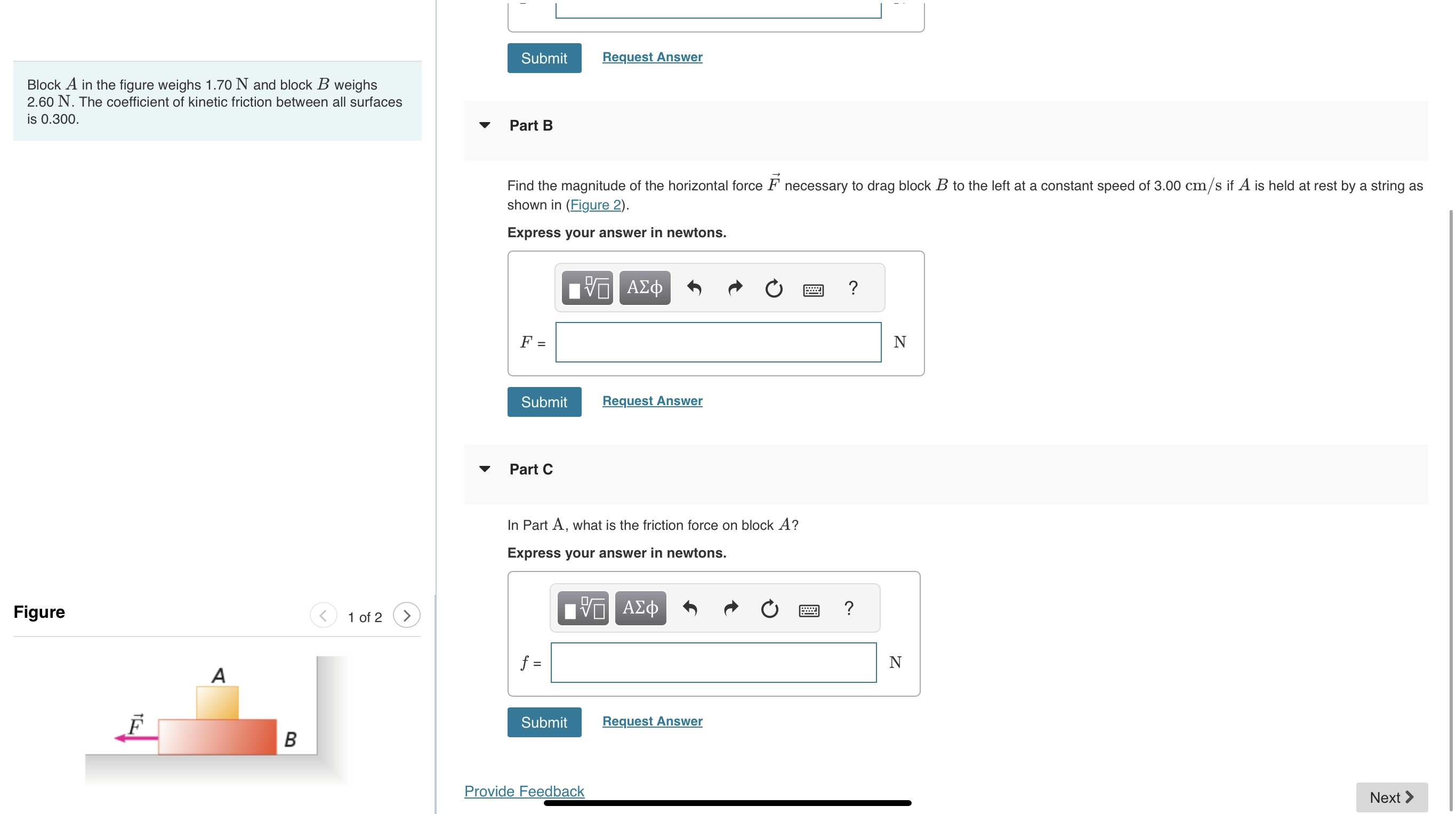 Solved Block A In The Figure Weighs 1.70 N And Block B | Chegg.com