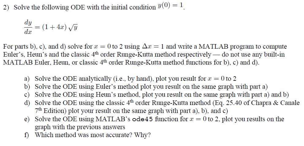 Solved 2) Solve the following ODE with the initial condition | Chegg.com