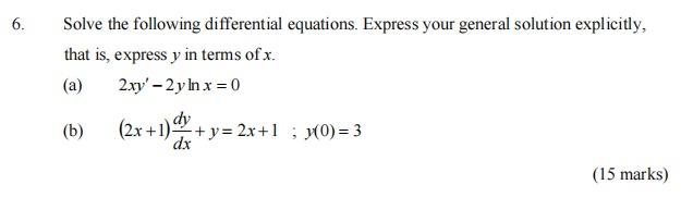 Solved 6. Solve The Following Differential Equations. | Chegg.com