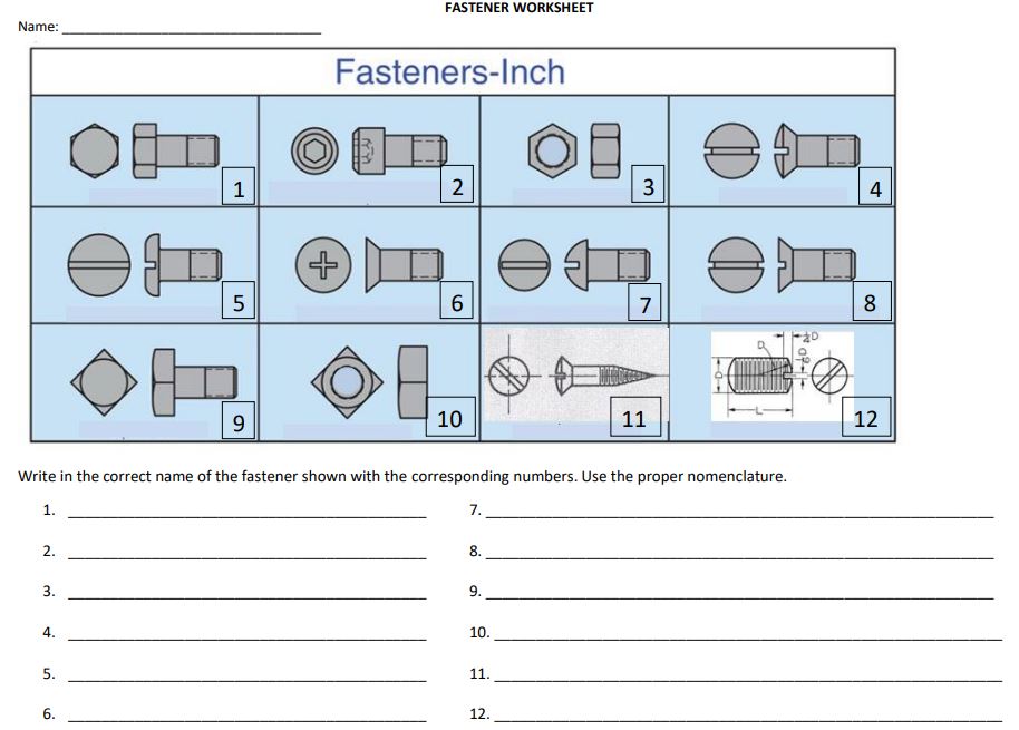 Solved Name:Write in the correct name of the fastener shown | Chegg.com