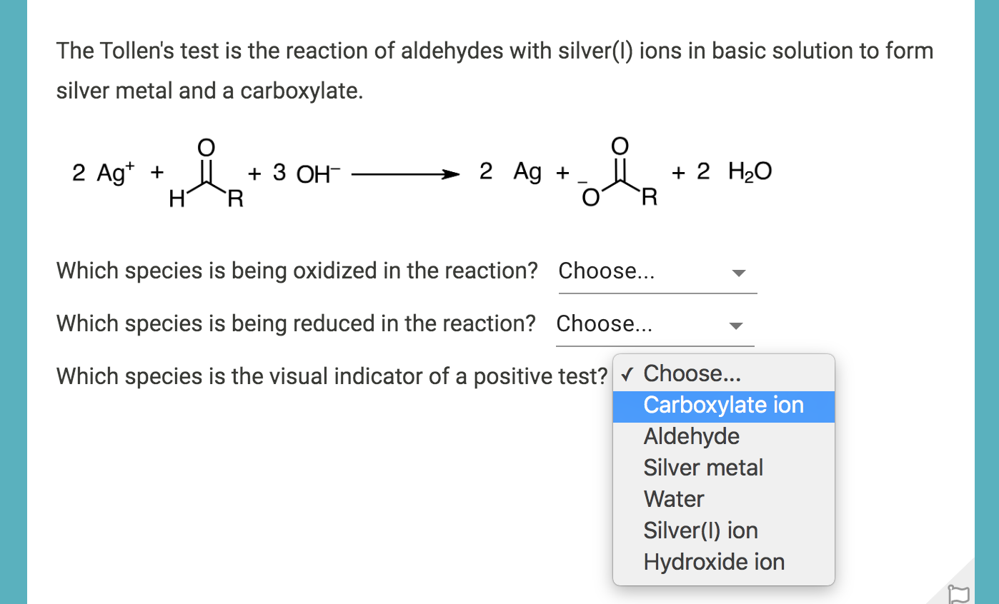 Solved The Tollen's test is the reaction of aldehydes with | Chegg.com