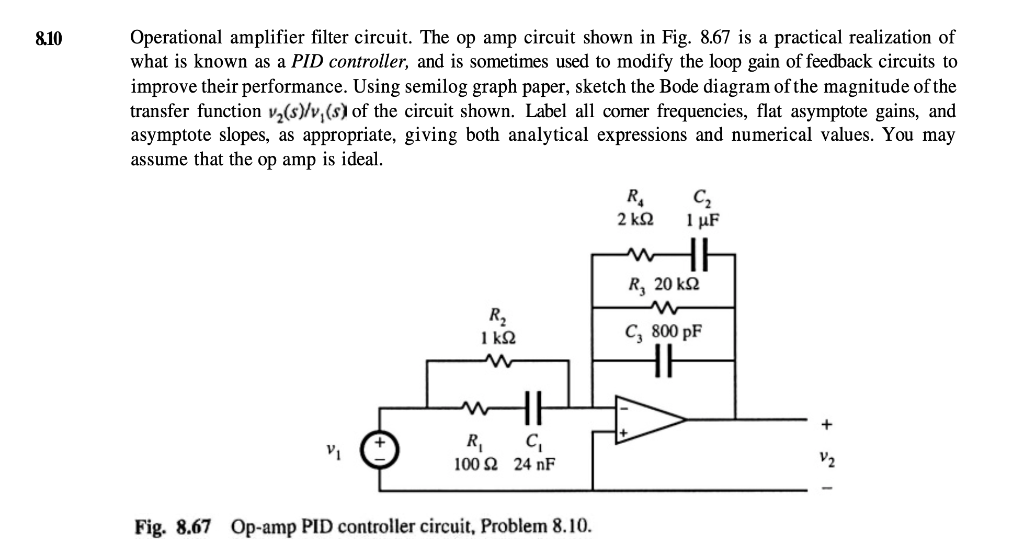 Solved 8.10 Operational amplifier filter circuit. The op amp | Chegg.com