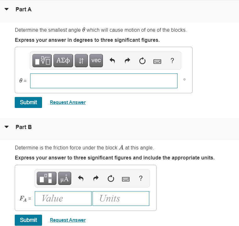 Solved Two Blocks A And B Shown In (Figure 1) Have A Weight | Chegg.com