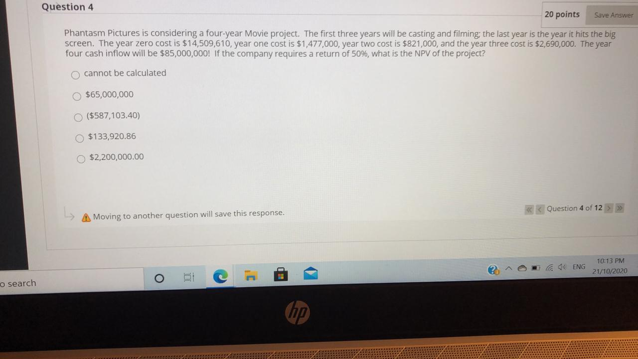Solved Question 4 20 points Save Answer Phantasm Pictures is | Chegg.com