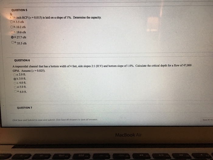 Solved QUESTION S A24-inch RCP (n=0015) is laid on a slope | Chegg.com