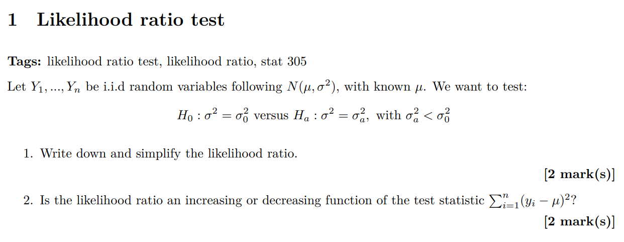 1 Likelihood ratio test Tags: likelihood ratio test, | Chegg.com