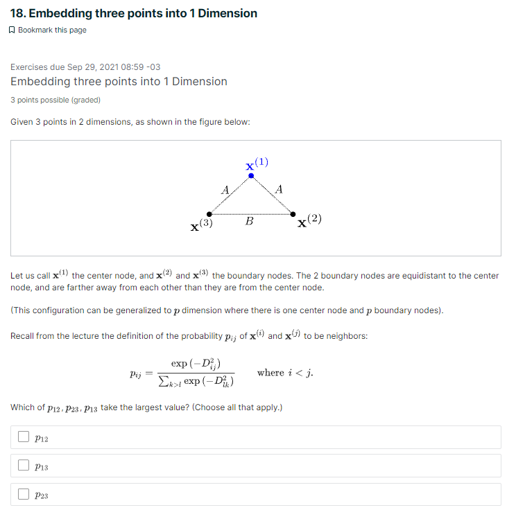Solved 18. Embedding three points into 1 Dimension Bookmark | Chegg.com
