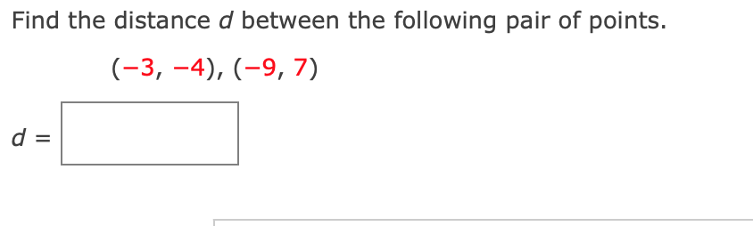 Solved Find the distance d between the following pair of | Chegg.com