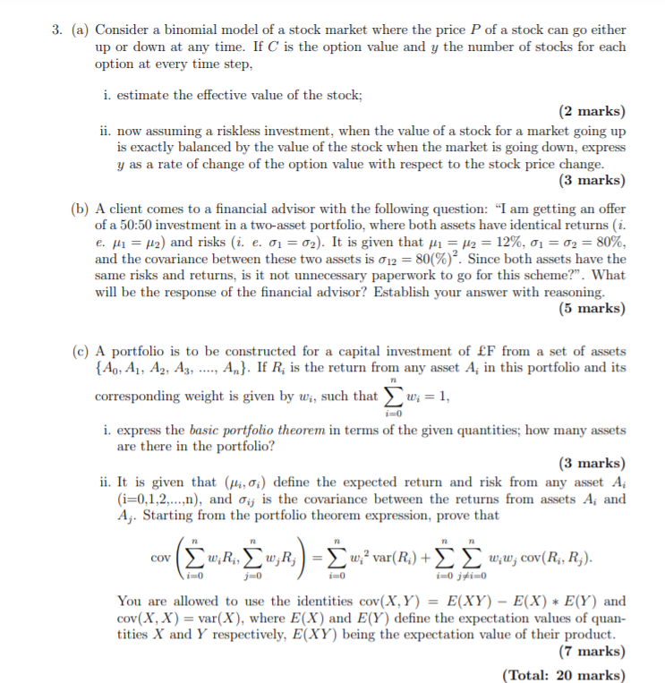 3. (a) Consider a binomial model of a stock market | Chegg.com