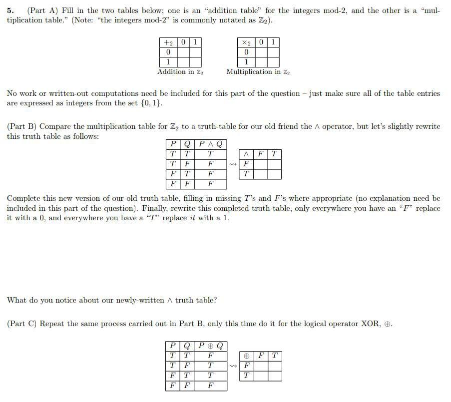 Solved 5. (Part A) Fill in the two tables below; one is an | Chegg.com