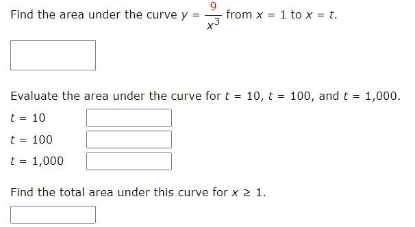 Solved 9 Find the area under the curve y = from x = 1 to x = | Chegg.com