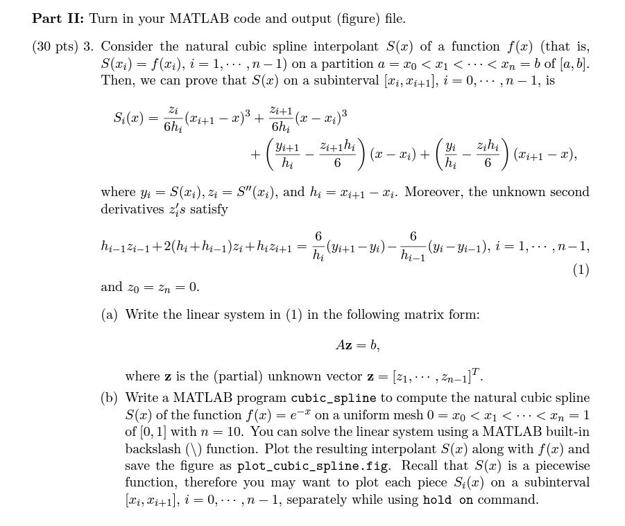 Part II: Turn in your MATLAB code and output (figure) | Chegg.com