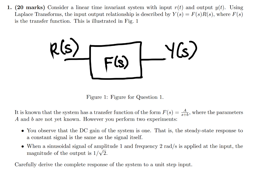 Solved 1. (20 marks) Consider a linear time invariant system | Chegg.com
