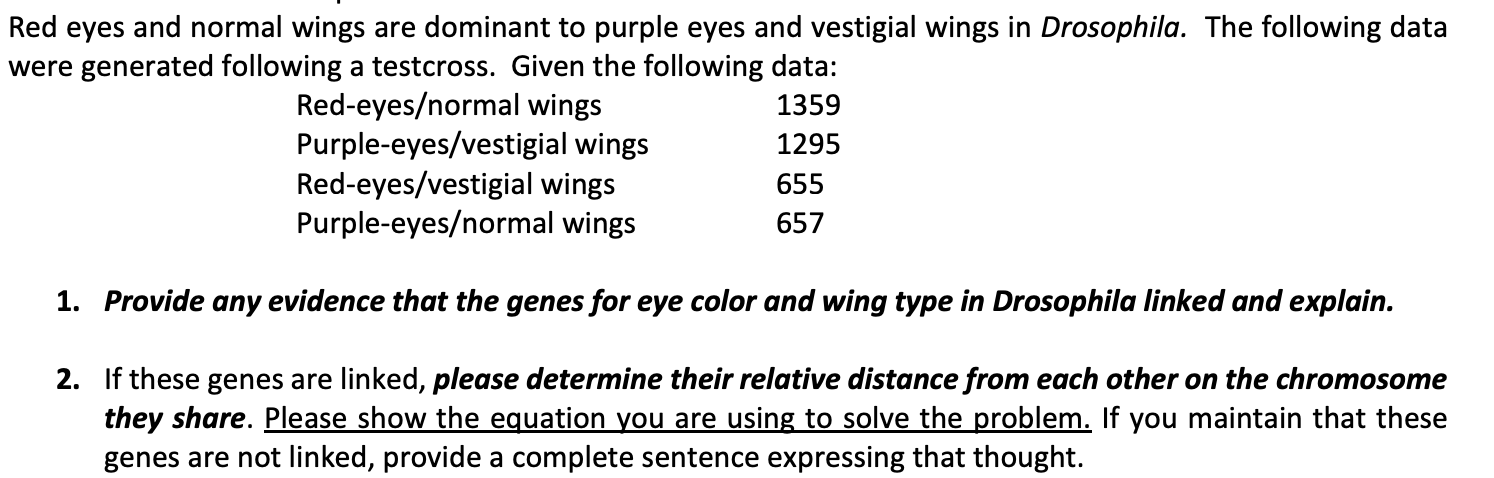 Solved Red Eyes And Normal Wings Are Dominant To Purple Eyes | Chegg.com