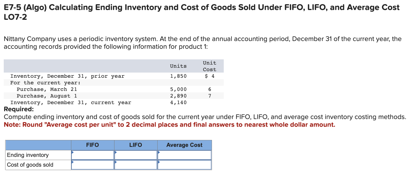 Solved E7-5 (Algo) Calculating Ending Inventory And Cost Of | Chegg.com