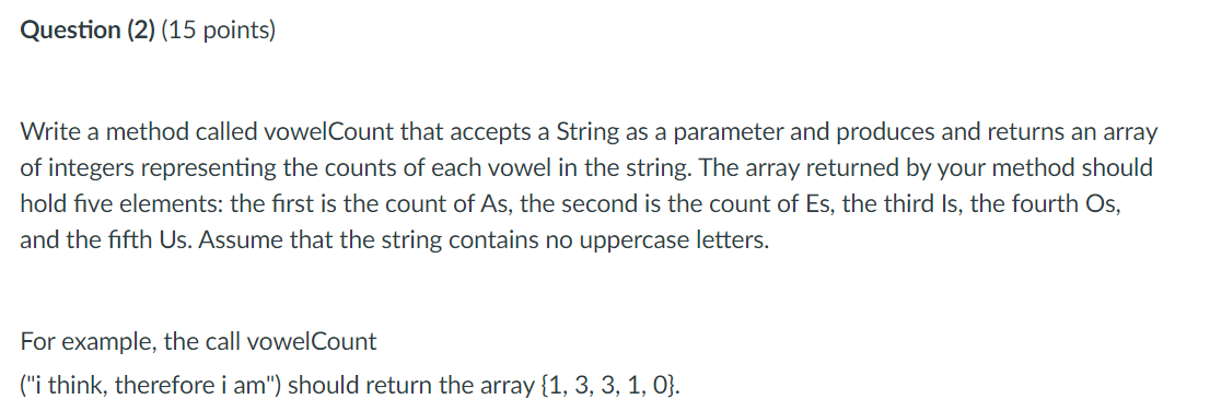 Solved Question (2) (15 points) Write a method called | Chegg.com