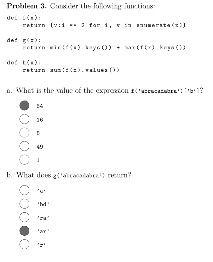 Solved Problem 3 Consider Following Functions Def F X Return V 2 V Enumerate X Def G X Return Min Q