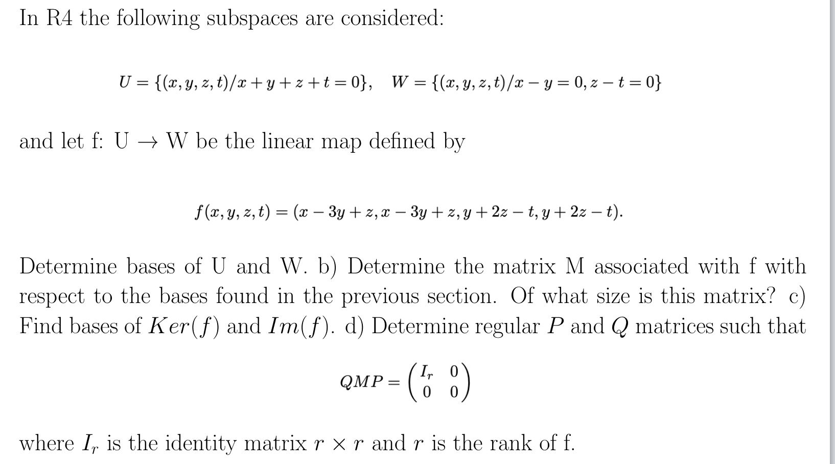 Solved In R4 The Following Subspaces Are Considered U Chegg Com