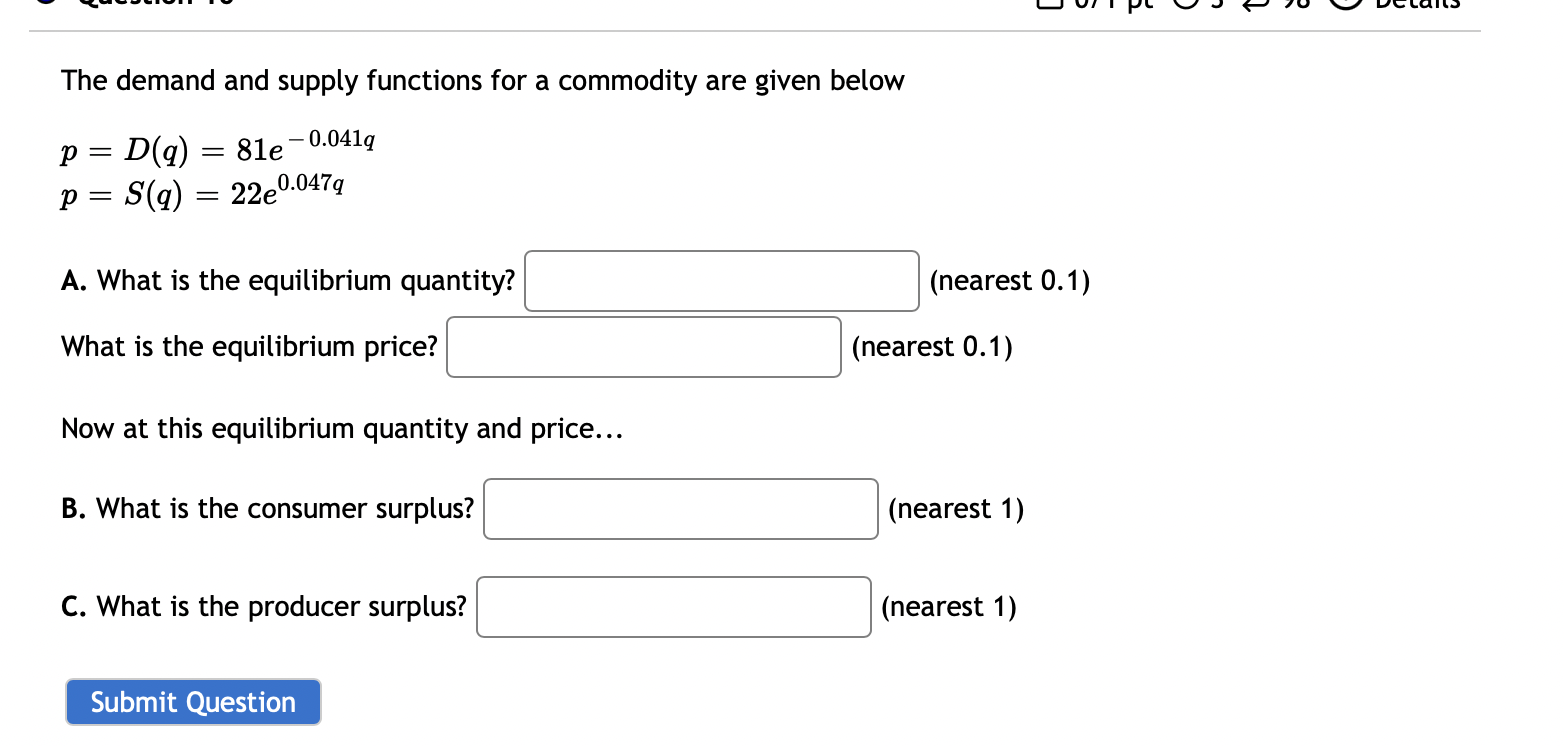 Solved The demand and supply functions for a commodity are | Chegg.com
