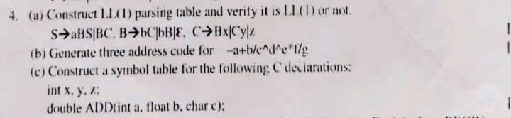 Solved 4. (a) Construct L.1.(1) parsing table and verify it | Chegg.com