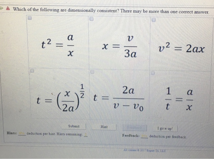 Solved Which of the following are dimensionally consistent?