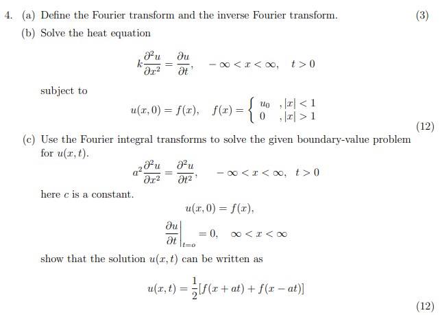 Solved 4. (a) Define the Fourier transform and the inverse | Chegg.com