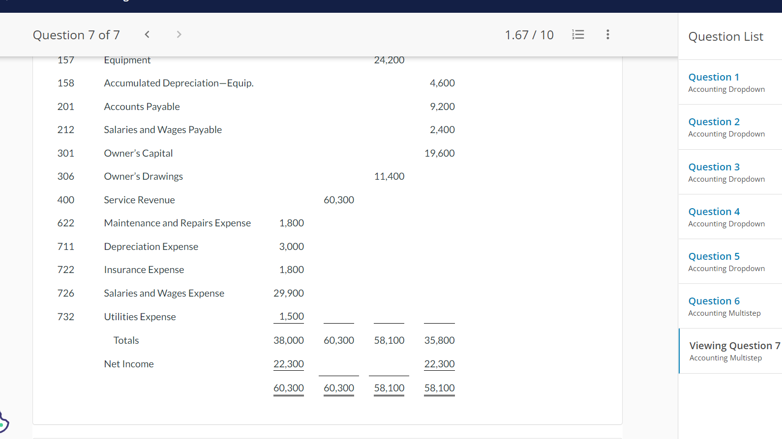 Solved The completed financial statement columns of the | Chegg.com