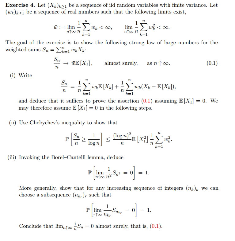 Exercise 4 Let Xk K 1 Be A Sequence Of Iid Random