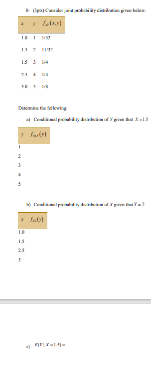 Solved & 3pts) Consider joint probability distribution given | Chegg.com