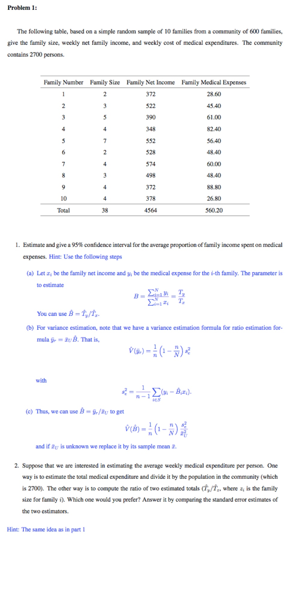 Problem 1: The following table, based on a simple | Chegg.com
