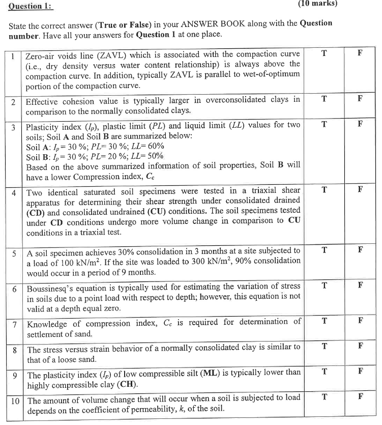 Solved Question 1 10 Marks State The Correct Answer True