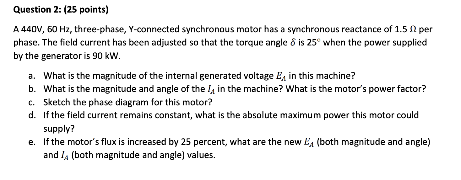 Solved A 440V, 60 Hz, three-phase, Y-connected synchronous | Chegg.com