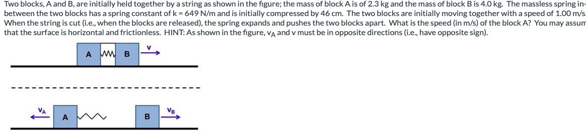 Solved Two Blocks, A And B, Are Initially Held Together By A | Chegg.com