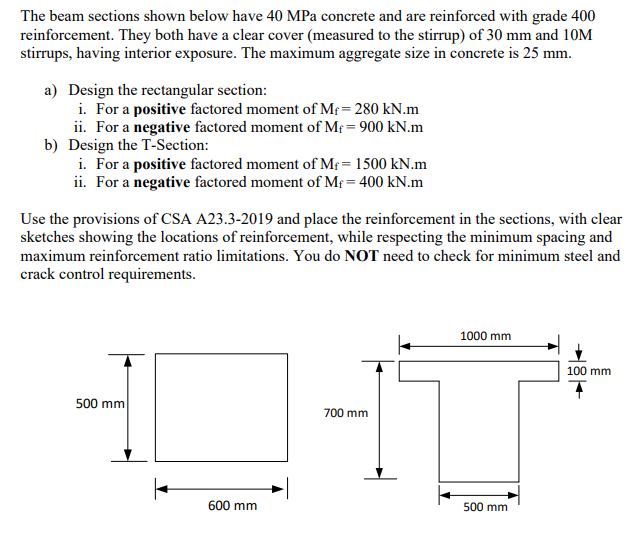Solved The beam sections shown below have 40 MPa concrete