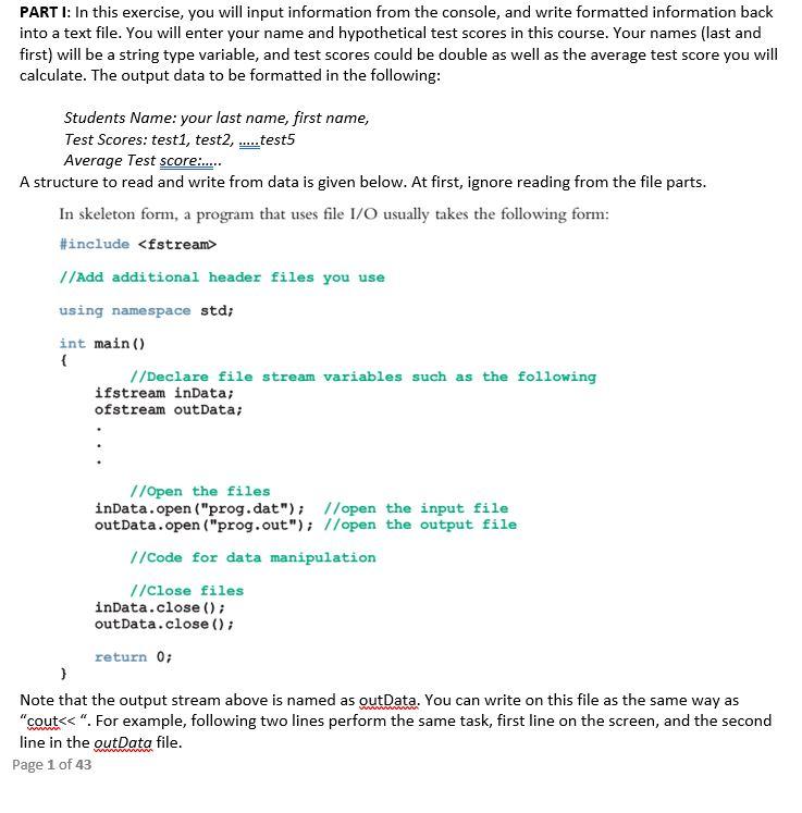 Solved PART I: In this exercise, you will input information | Chegg.com