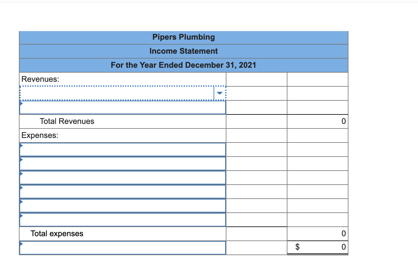 Solved The general ledger of Pipers Plumbing at January 1, | Chegg.com