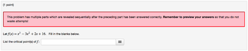 Solved (1 point) This problem has multiple parts which are | Chegg.com
