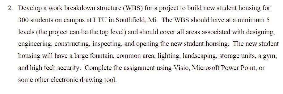 Solved 2. Develop a work breakdown structure (WBS) for a | Chegg.com