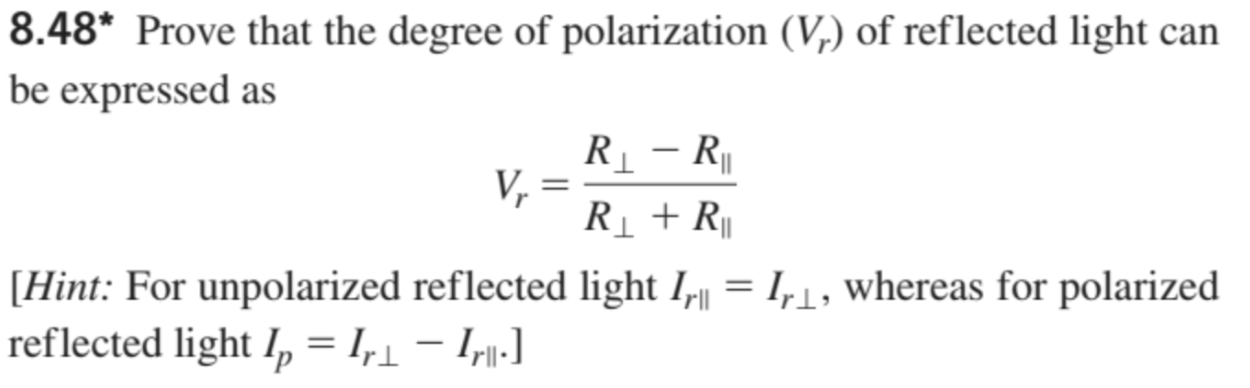 Solved 8.48* Prove that the degree of polarization (V,) of | Chegg.com