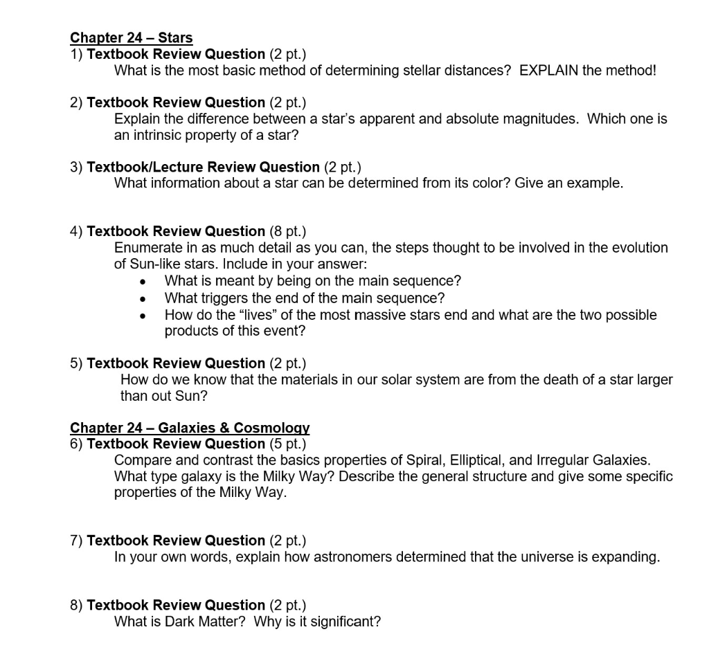 Solved Chapter 24 - Stars 1) Textbook Review Question (2 | Chegg.com