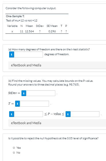 Solved Consider The Following Computer Output One Sample Chegg Com