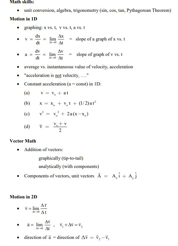 Solved I Need A Formula Sheet For Physics If You Could L Chegg Com