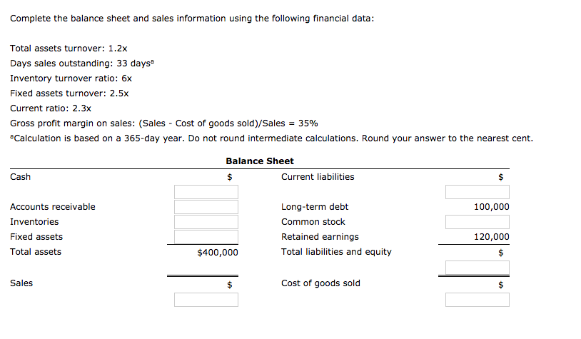 Solved Complete the balance sheet and sales information | Chegg.com