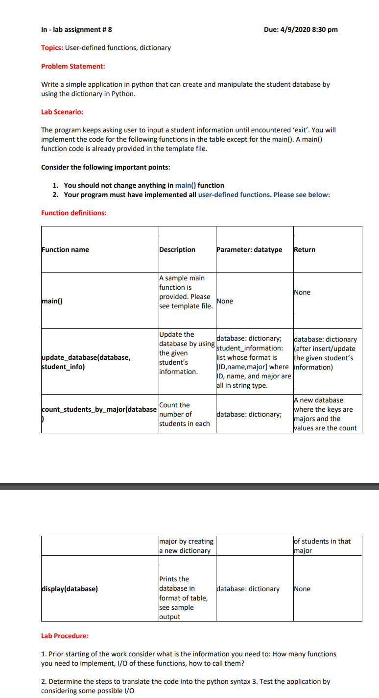 python language def update_database(database, | Chegg.com