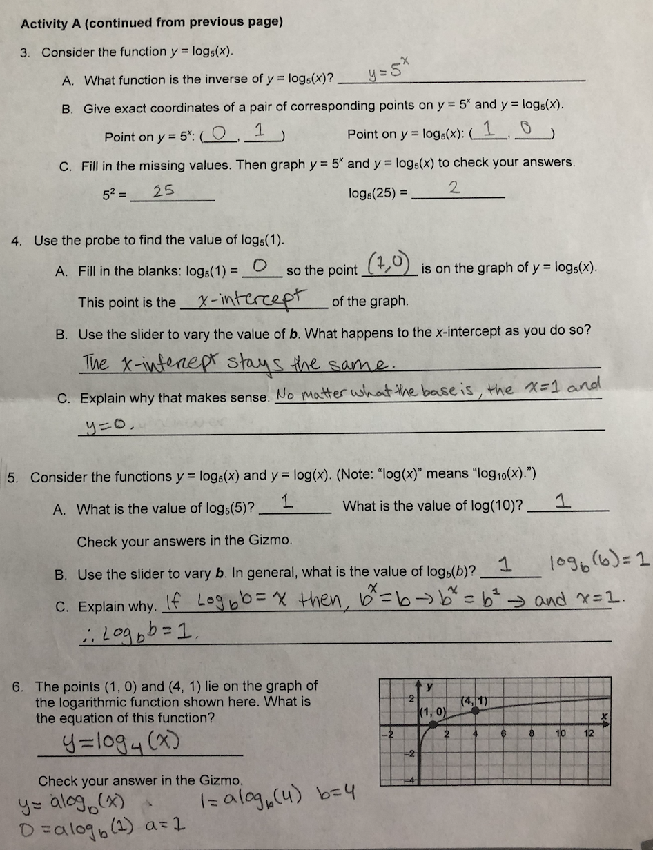 Solved If you could review my answers and let me know if  Chegg.com For Logarithm Worksheet With Answers