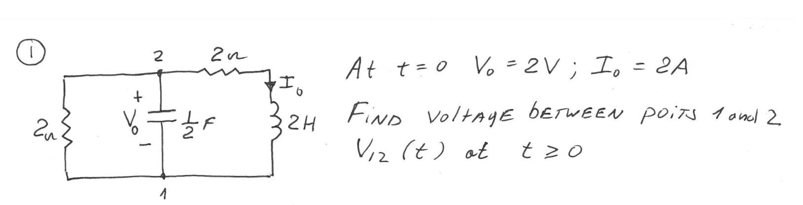 Solved At t=0V0=2 V;I0=2 A Find voltaye between poits 1 and | Chegg.com